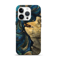 iPhone 15 Pro Wood+Resin Live Edge Phone Case - Brooke (Teal & Gold, 692481)