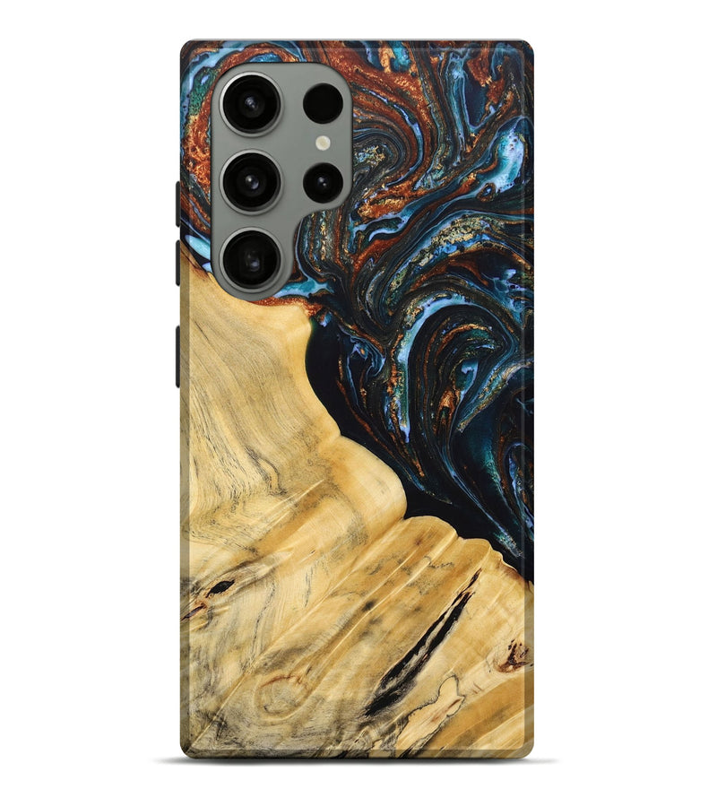 Galaxy S23 Ultra Wood+Resin Live Edge Phone Case - Antonio (Teal & Gold, 692520)