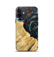 iPhone 12 mini Wood+Resin Live Edge Phone Case - Antonio (Teal & Gold, 692520)