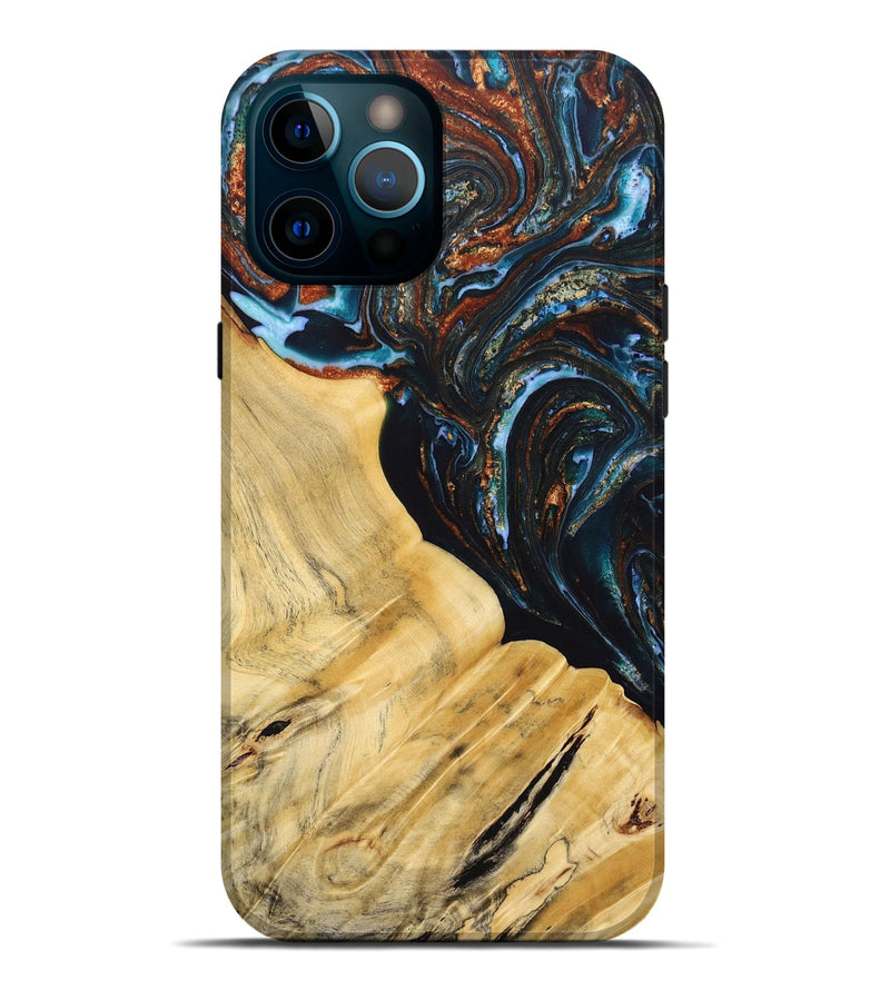 iPhone 12 Pro Max Wood+Resin Live Edge Phone Case - Antonio (Teal & Gold, 692520)