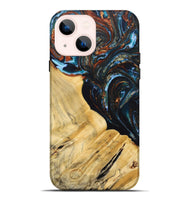 iPhone 14 Plus Wood+Resin Live Edge Phone Case - Antonio (Teal & Gold, 692520)