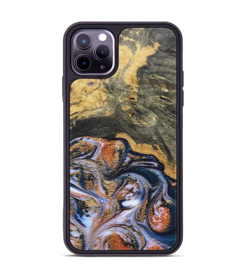 iPhone 11 Pro Max Wood+Resin Phone Case - Susan (Teal & Gold, 692581)