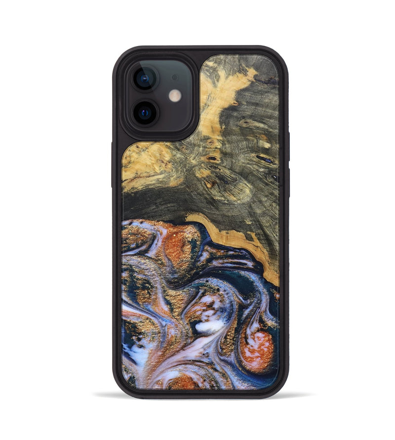 iPhone 12 Wood+Resin Phone Case - Susan (Teal & Gold, 692581)