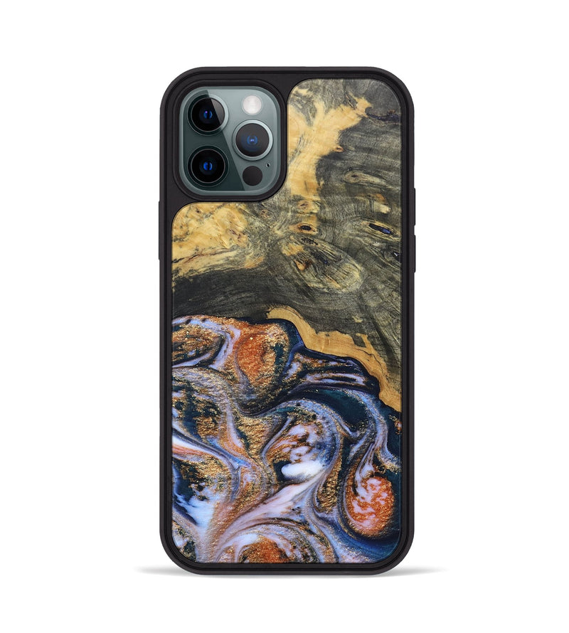iPhone 12 Pro Wood+Resin Phone Case - Susan (Teal & Gold, 692581)