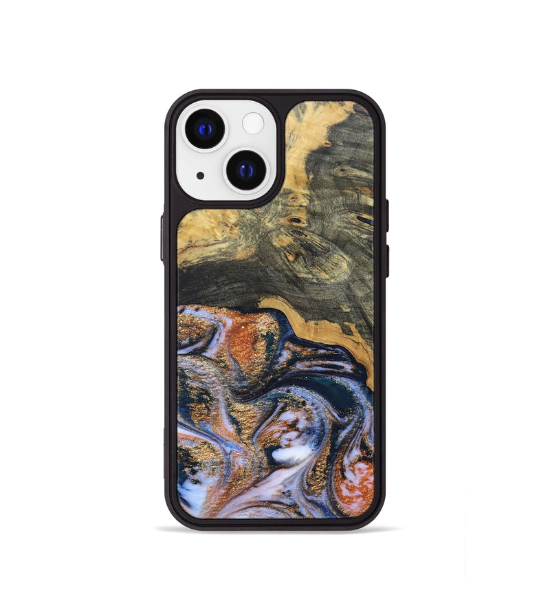 iPhone 13 mini Wood+Resin Phone Case - Susan (Teal & Gold, 692581)
