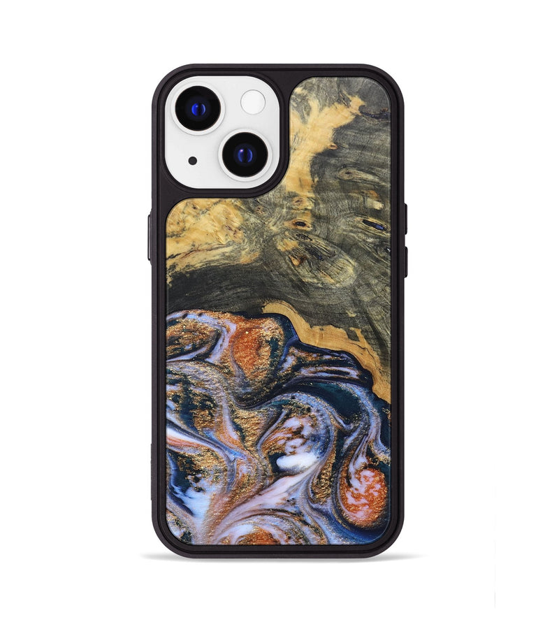 iPhone 13 Wood+Resin Phone Case - Susan (Teal & Gold, 692581)