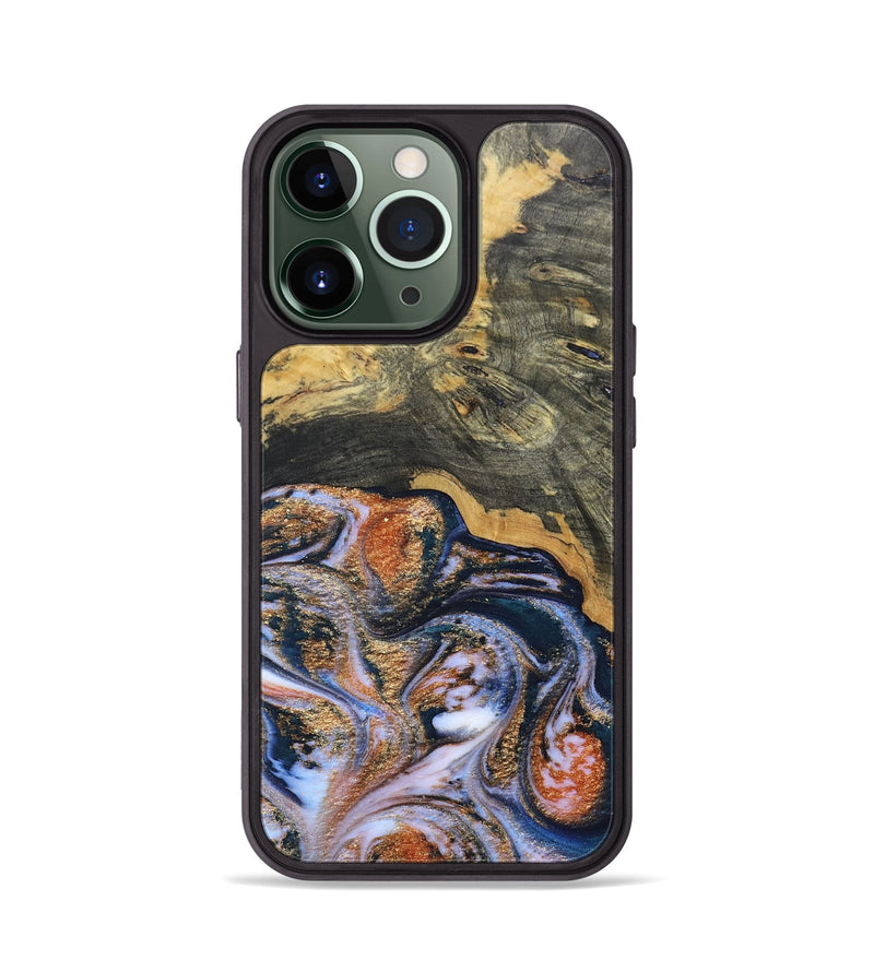 iPhone 13 Pro Wood+Resin Phone Case - Susan (Teal & Gold, 692581)