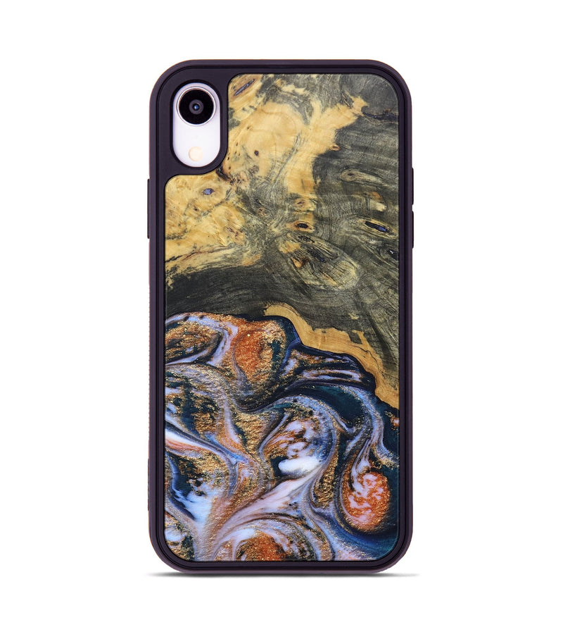 iPhone Xr Wood+Resin Phone Case - Susan (Teal & Gold, 692581)