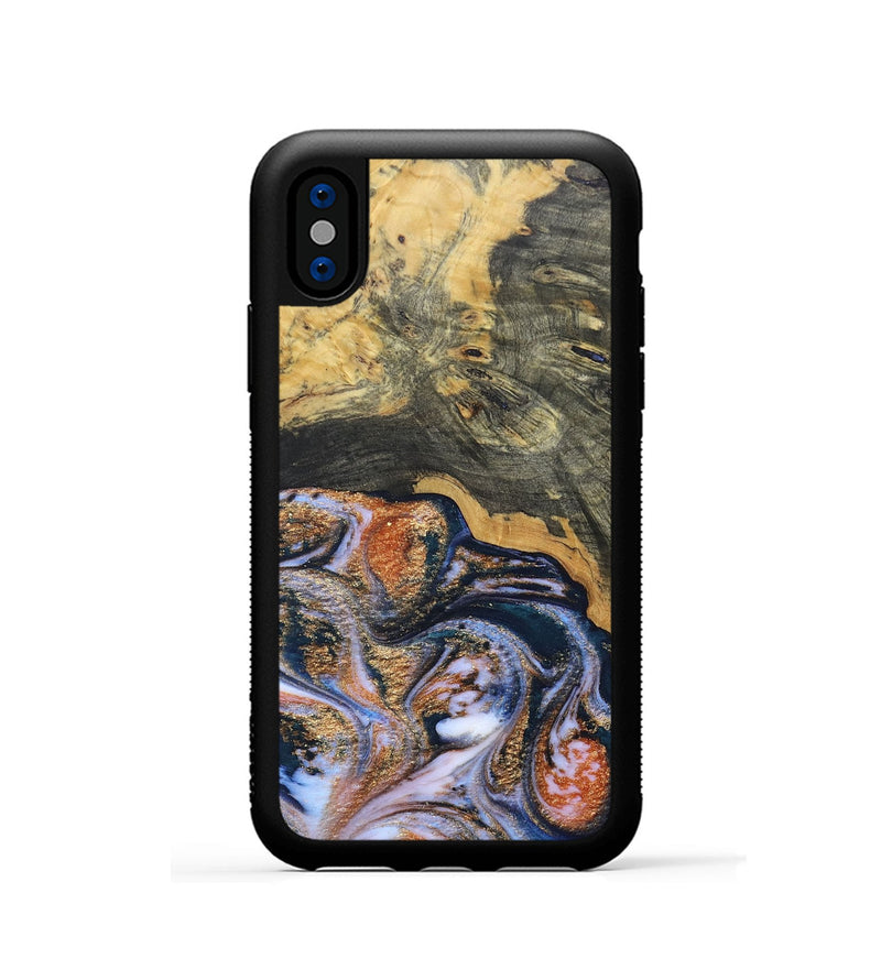 iPhone Xs Wood+Resin Phone Case - Susan (Teal & Gold, 692581)