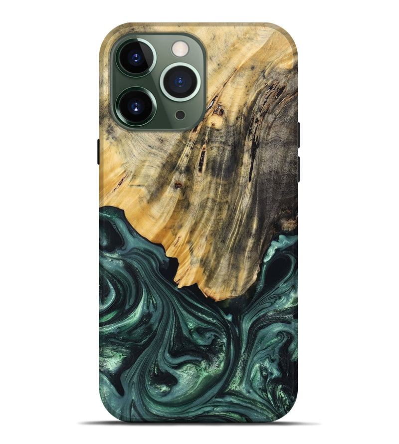 iPhone 13 Pro Max Wood+Resin Live Edge Phone Case - Devon (Green, 692654)