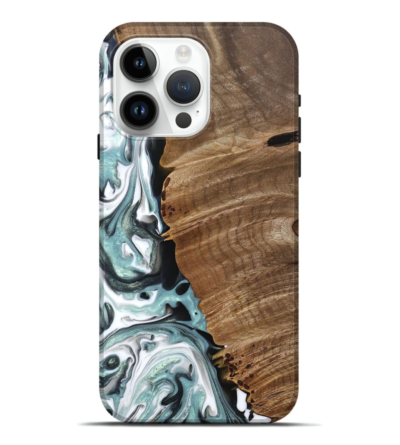iPhone 15 Pro Max Wood+Resin Live Edge Phone Case - Damian (Green, 692656)