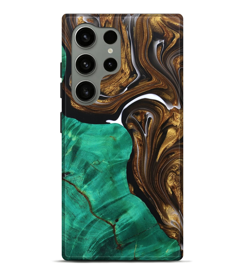 Galaxy S24 Ultra Wood+Resin Live Edge Phone Case - Kimberly (Teal & Gold, 692658)
