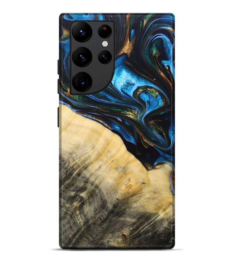 Galaxy S22 Ultra Wood+Resin Live Edge Phone Case - Tameka (Teal & Gold, 692661)