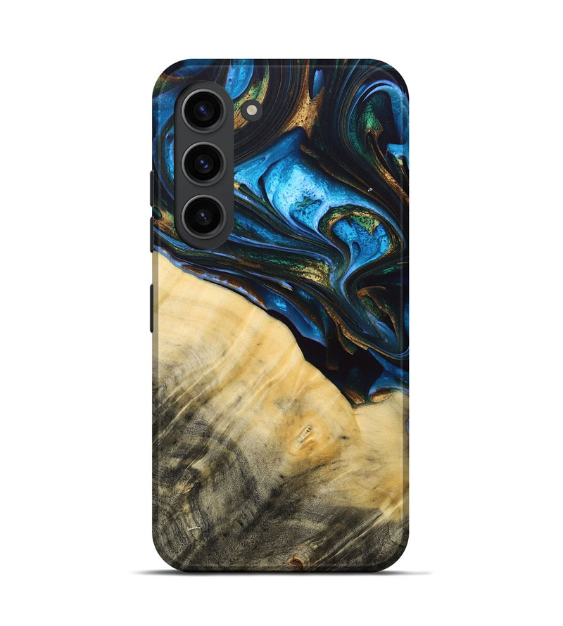 Galaxy S23 Wood+Resin Live Edge Phone Case - Tameka (Teal & Gold, 692661)