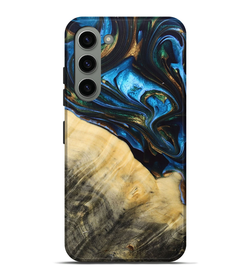 Galaxy S23 Plus Wood+Resin Live Edge Phone Case - Tameka (Teal & Gold, 692661)