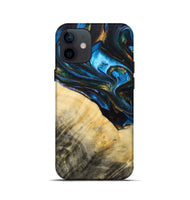 iPhone 12 mini Wood+Resin Live Edge Phone Case - Tameka (Teal & Gold, 692661)