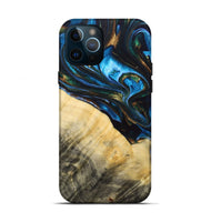 iPhone 12 Pro Wood+Resin Live Edge Phone Case - Tameka (Teal & Gold, 692661)