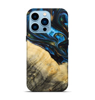 iPhone 14 Pro Wood+Resin Live Edge Phone Case - Tameka (Teal & Gold, 692661)