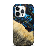 iPhone 15 Pro Wood+Resin Live Edge Phone Case - Tameka (Teal & Gold, 692661)