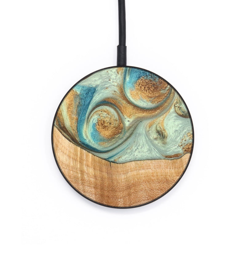 Circle Wood+Resin Wireless Charger - Johnny (Teal & Gold, 692710)
