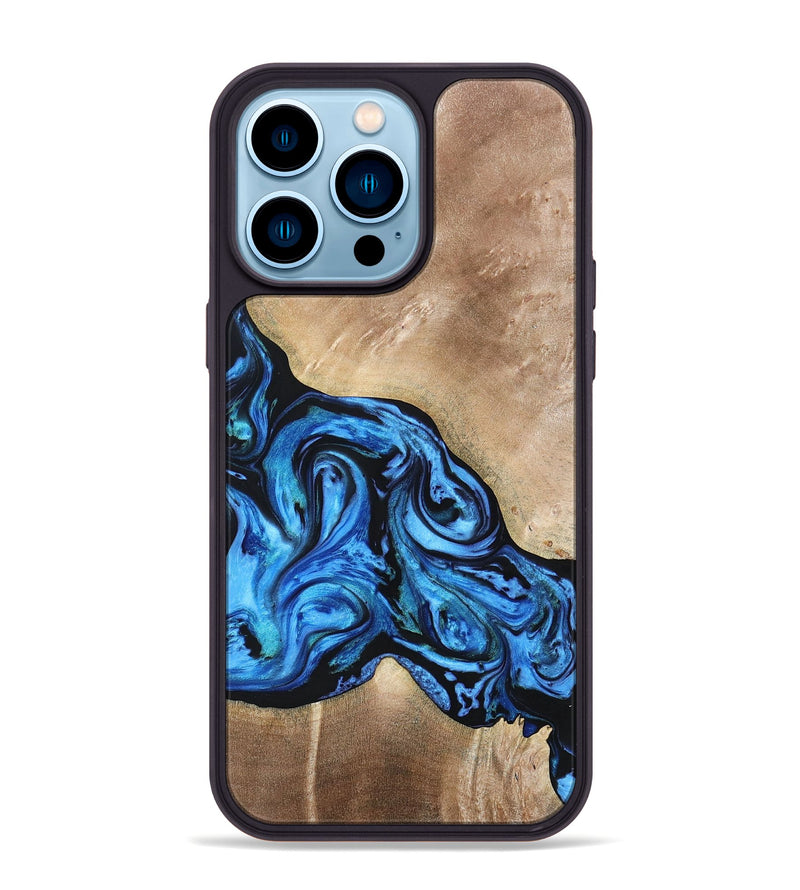 iPhone 14 Pro Max Wood+Resin Phone Case - Jazmine (Blue, 692798)