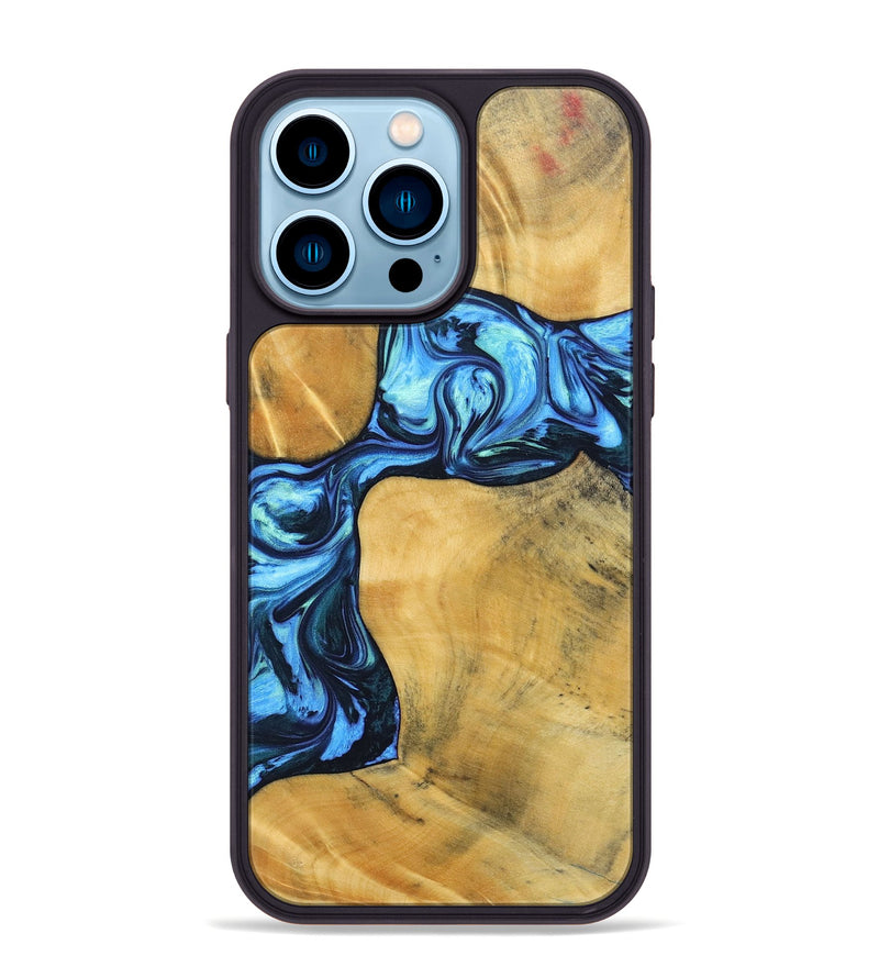 iPhone 14 Pro Max Wood+Resin Phone Case - Delaney (Blue, 692806)