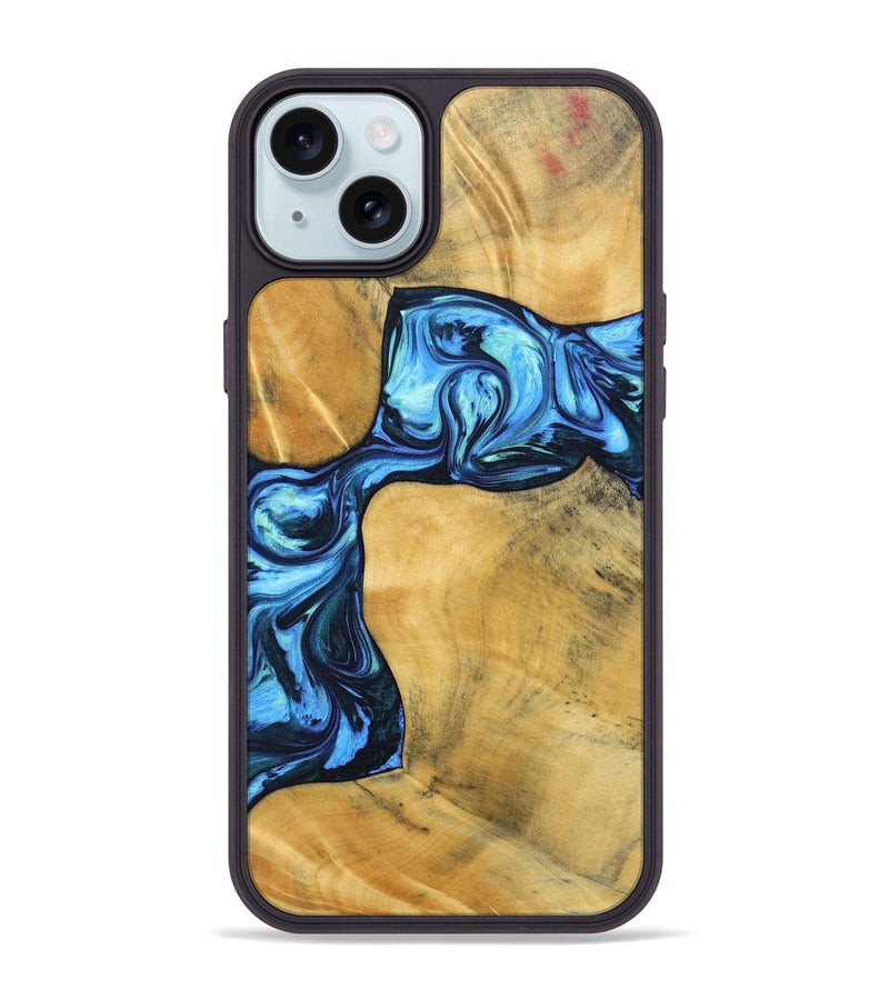 iPhone 15 Plus Wood+Resin Phone Case - Delaney (Blue, 692806)