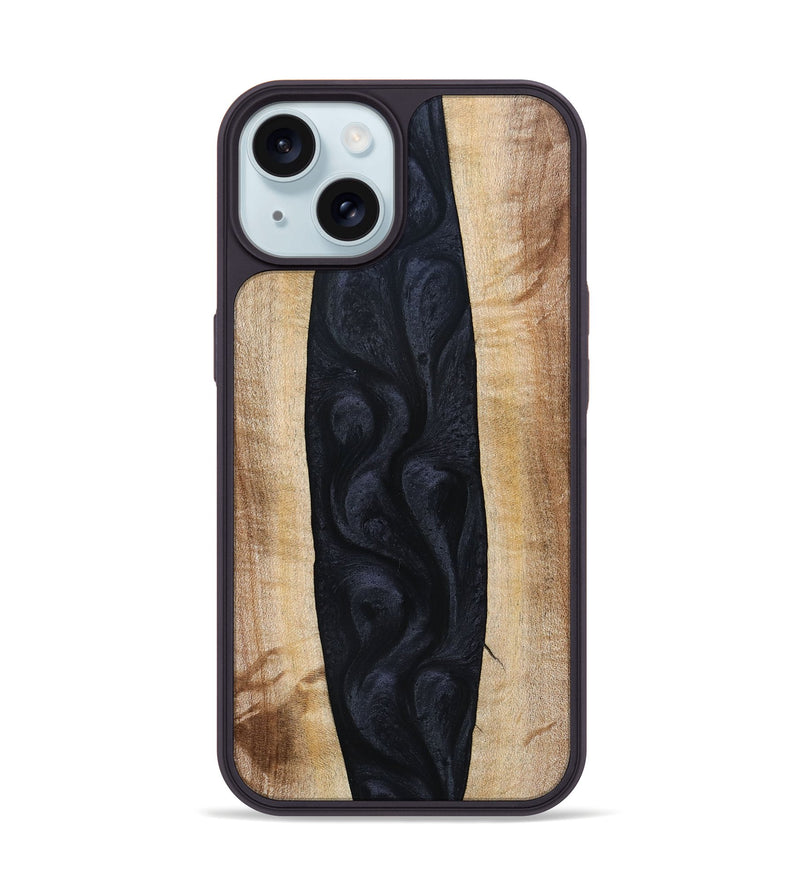 iPhone 15 Wood+Resin Phone Case - Ayla (Pure Black, 692879)