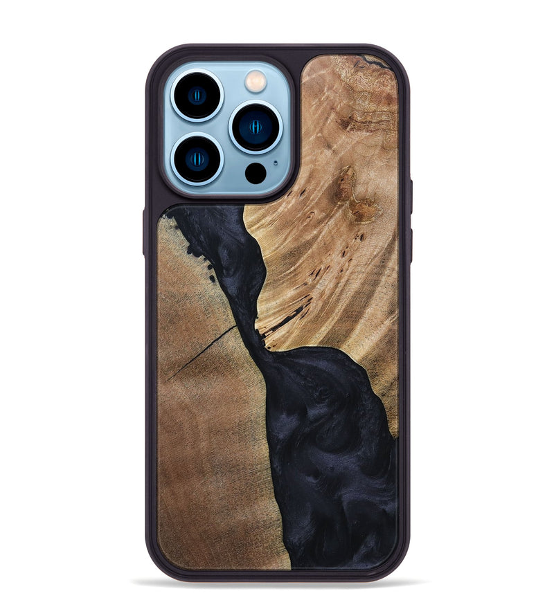 iPhone 14 Pro Max Wood+Resin Phone Case - Naomi (Pure Black, 692885)