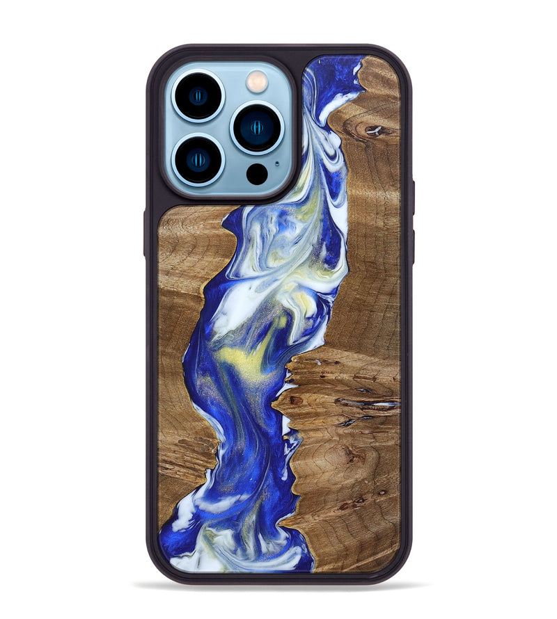 iPhone 14 Pro Max Wood+Resin Phone Case - Matias (Blue, 692961)