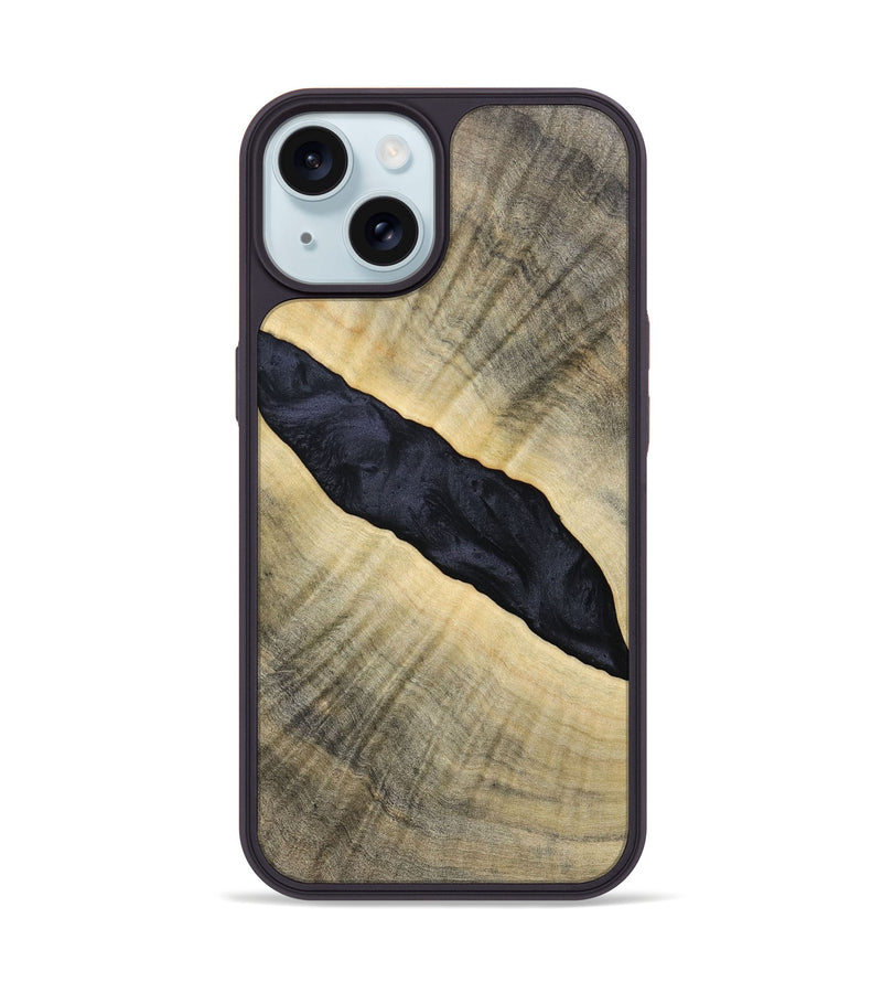 iPhone 15 Wood+Resin Phone Case - Audrey (Pure Black, 693469)