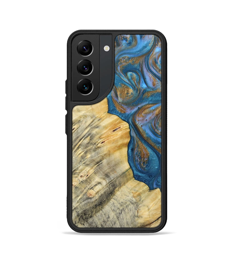 Galaxy S22 Wood+Resin Phone Case - Kathi (Teal & Gold, 693514)