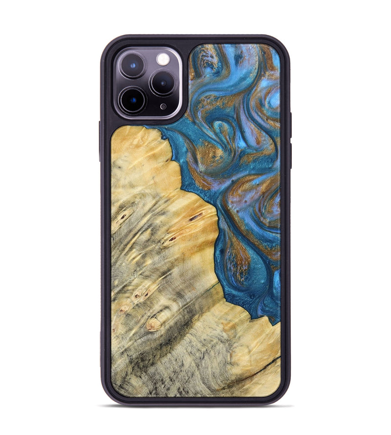 iPhone 11 Pro Max Wood+Resin Phone Case - Kathi (Teal & Gold, 693514)