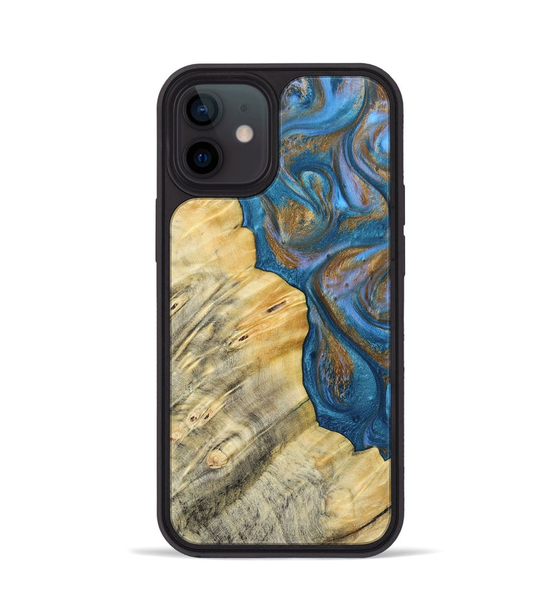 iPhone 12 Wood+Resin Phone Case - Kathi (Teal & Gold, 693514)