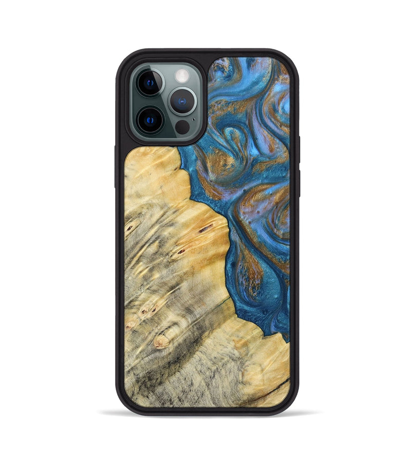 iPhone 12 Pro Wood+Resin Phone Case - Kathi (Teal & Gold, 693514)