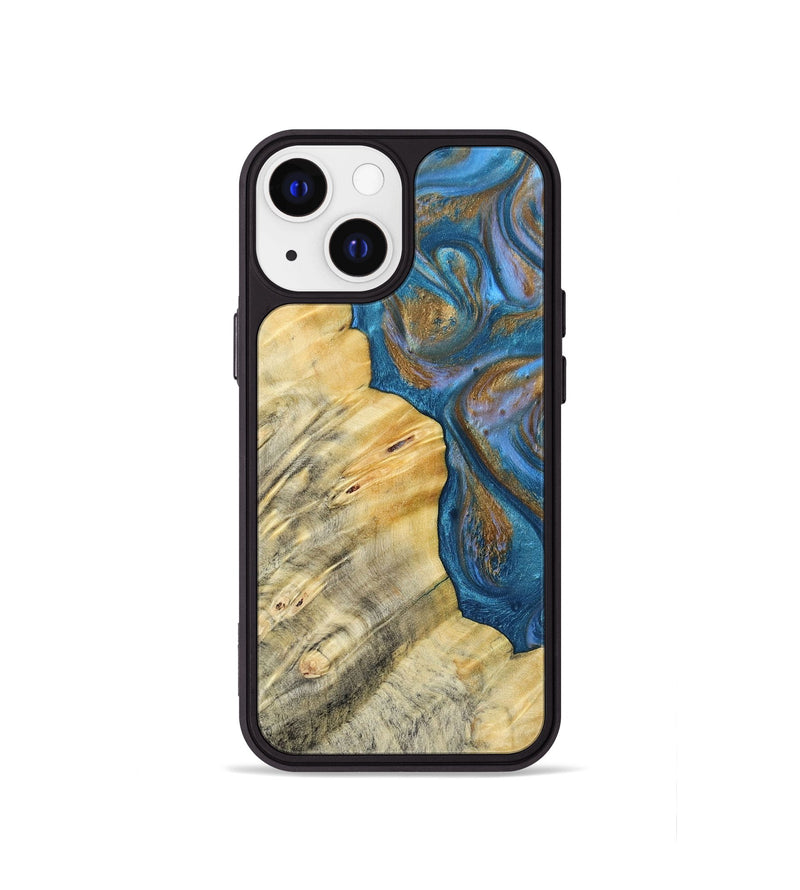 iPhone 13 mini Wood+Resin Phone Case - Kathi (Teal & Gold, 693514)