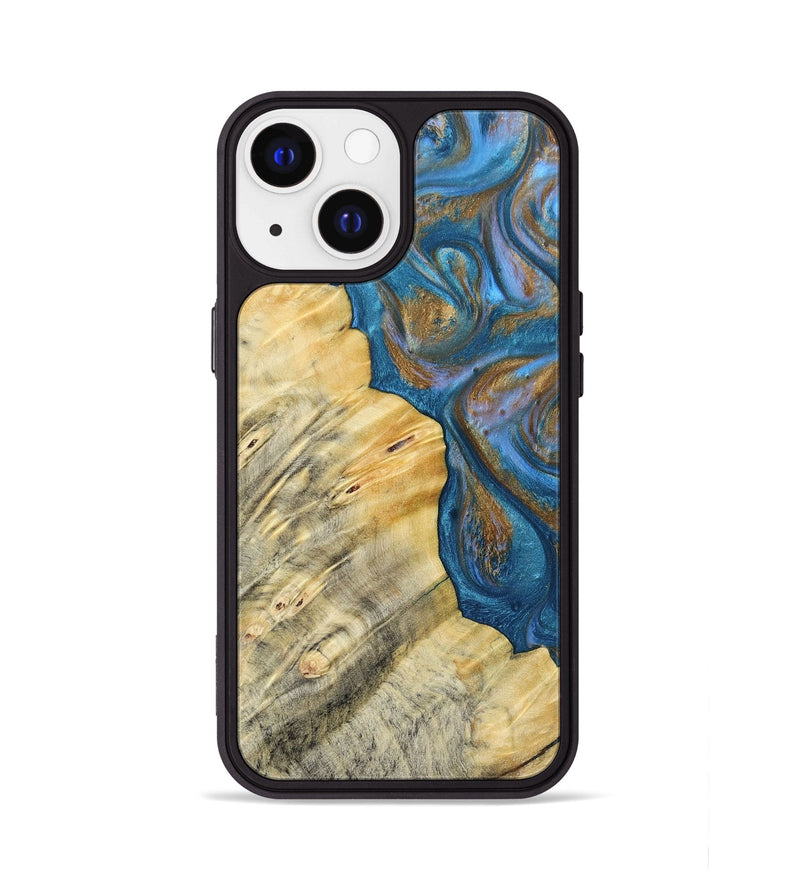 iPhone 13 Wood+Resin Phone Case - Kathi (Teal & Gold, 693514)