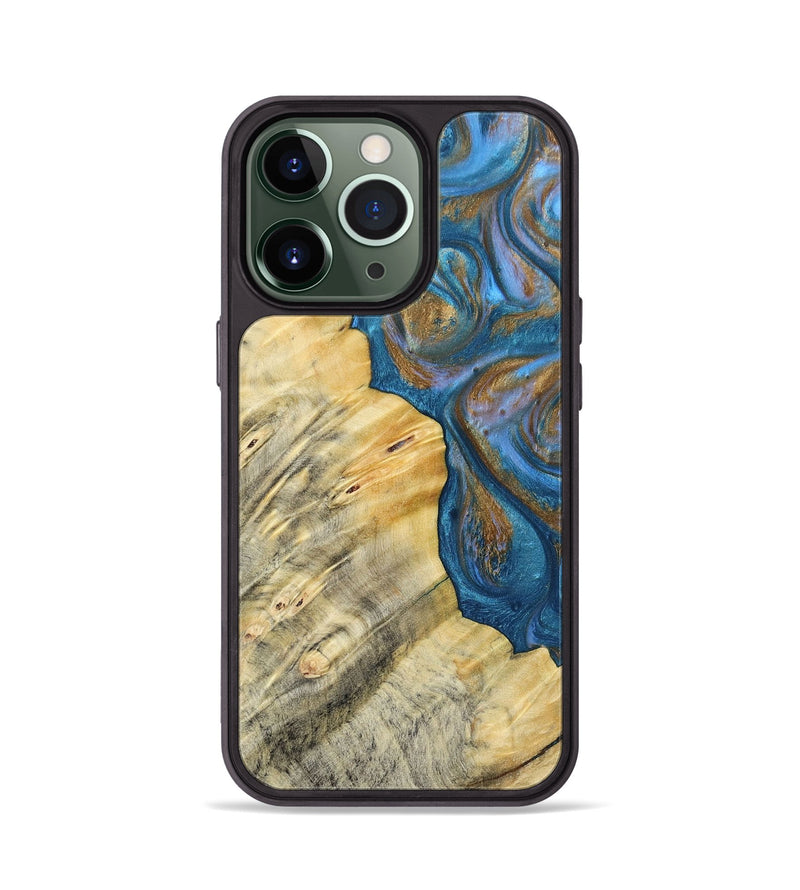 iPhone 13 Pro Wood+Resin Phone Case - Kathi (Teal & Gold, 693514)