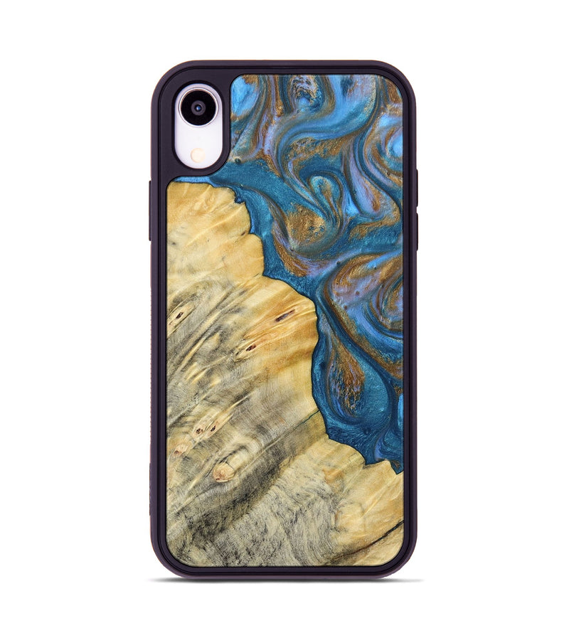iPhone Xr Wood+Resin Phone Case - Kathi (Teal & Gold, 693514)