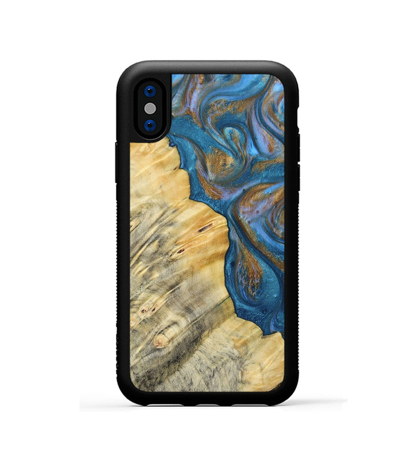 iPhone Xs Wood+Resin Phone Case - Kathi (Teal & Gold, 693514)