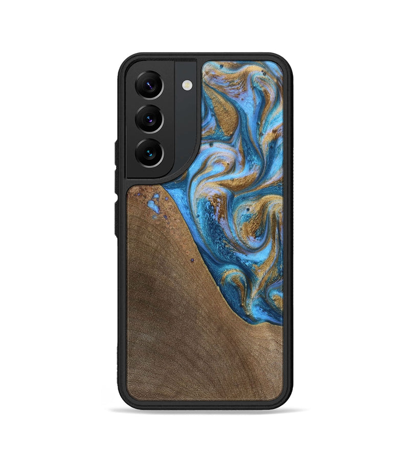 Galaxy S22 Wood+Resin Phone Case - Chandler (Teal & Gold, 693516)