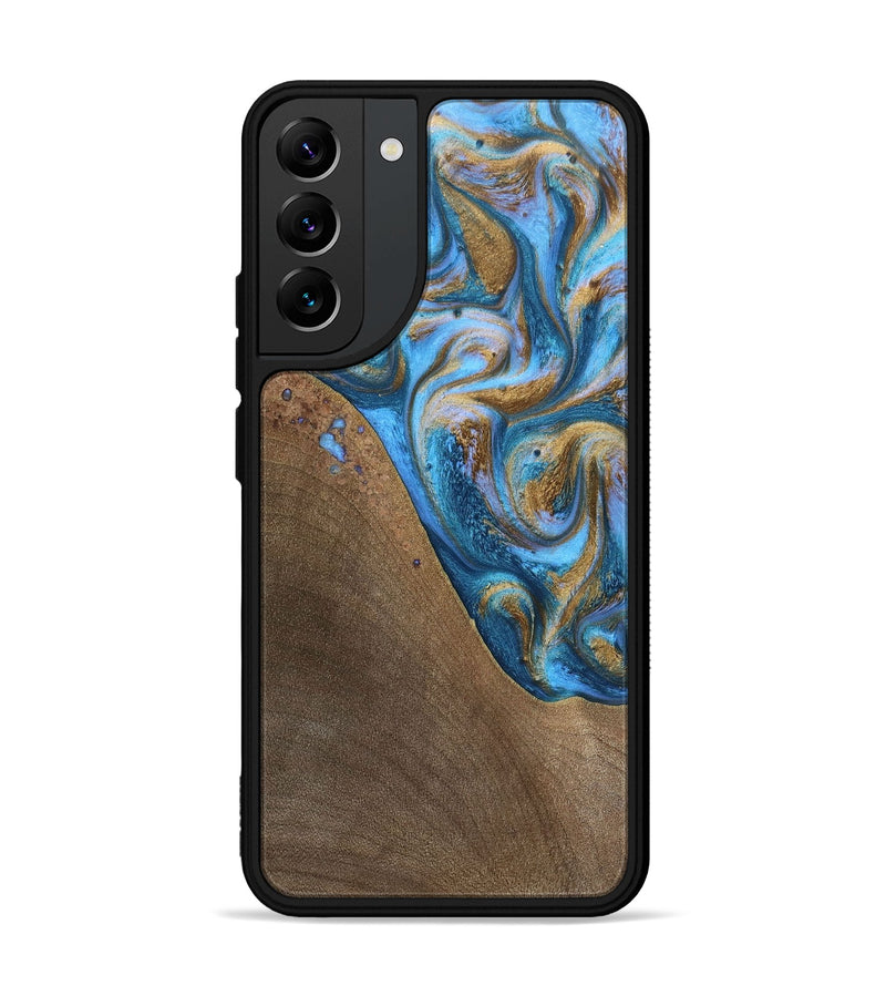 Galaxy S22 Plus Wood+Resin Phone Case - Chandler (Teal & Gold, 693516)