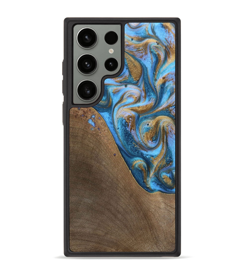Galaxy S23 Ultra Wood+Resin Phone Case - Chandler (Teal & Gold, 693516)