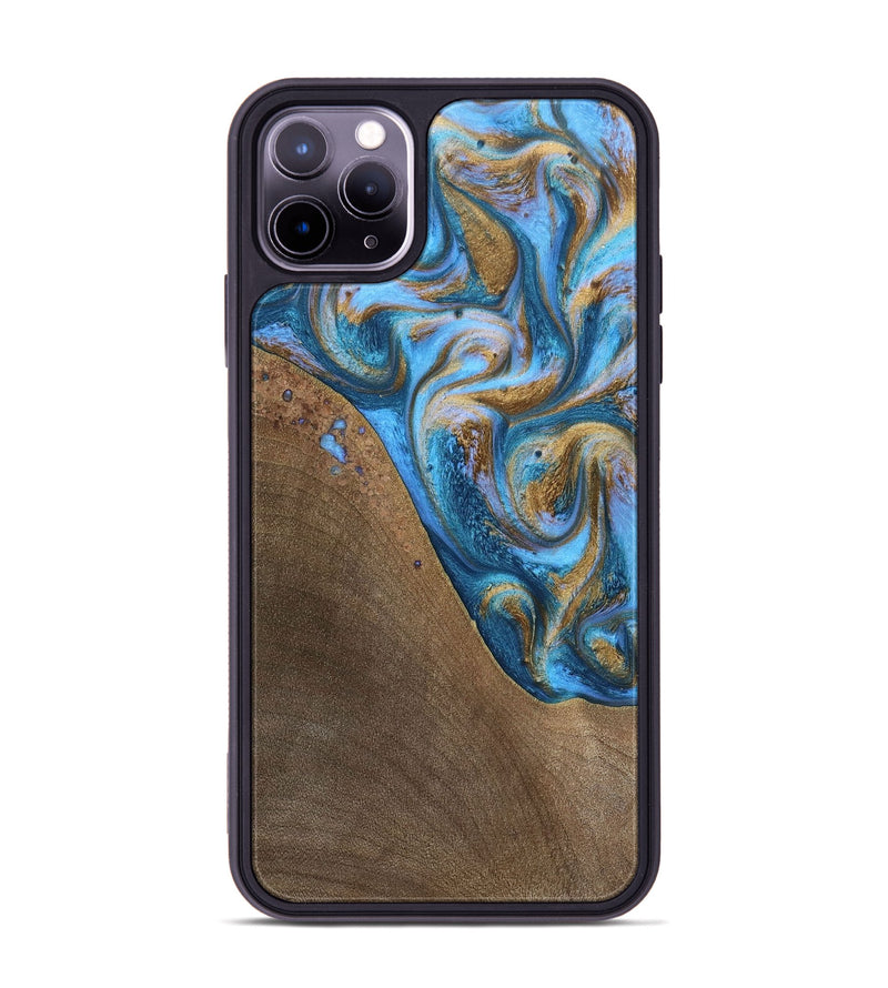 iPhone 11 Pro Max Wood+Resin Phone Case - Chandler (Teal & Gold, 693516)