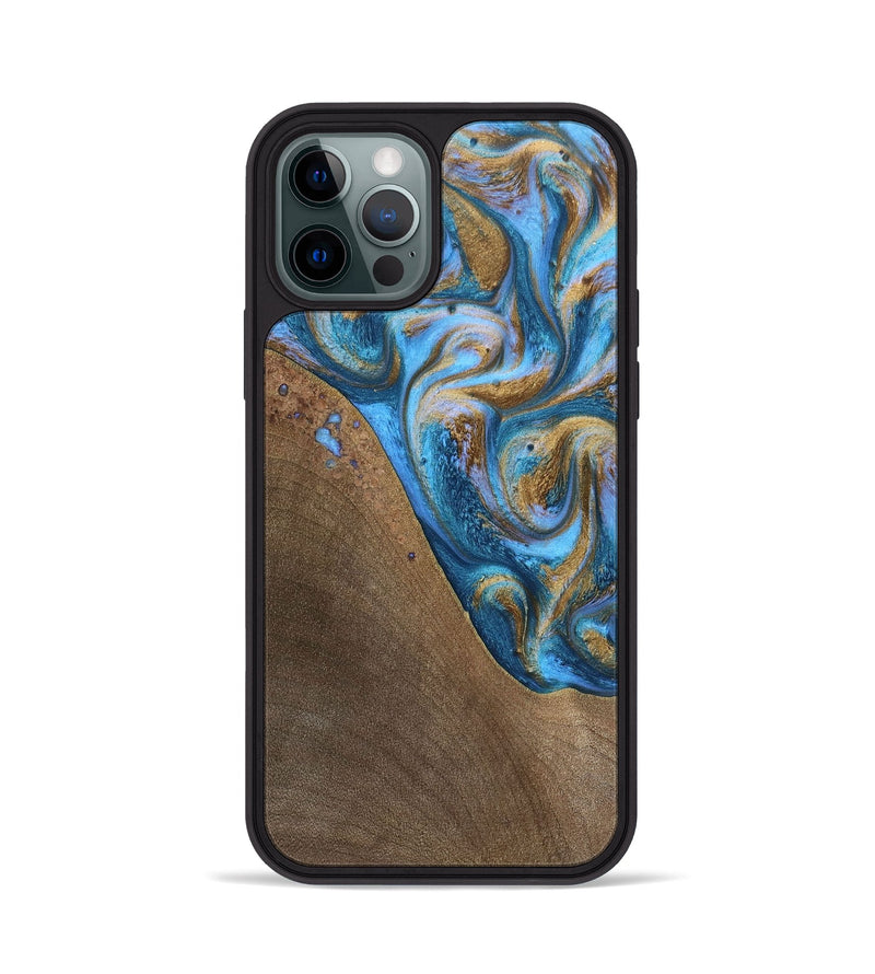 iPhone 12 Pro Wood+Resin Phone Case - Chandler (Teal & Gold, 693516)