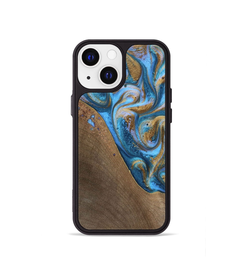iPhone 13 mini Wood+Resin Phone Case - Chandler (Teal & Gold, 693516)