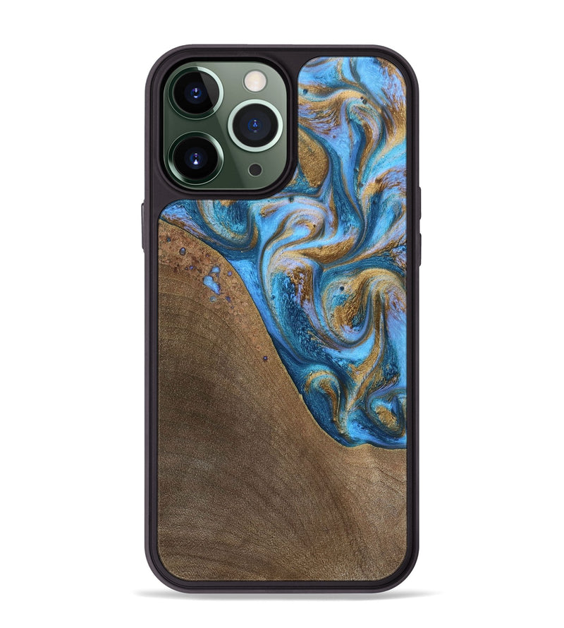 iPhone 13 Pro Max Wood+Resin Phone Case - Chandler (Teal & Gold, 693516)
