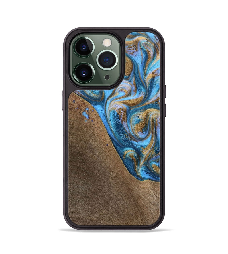 iPhone 13 Pro Wood+Resin Phone Case - Chandler (Teal & Gold, 693516)