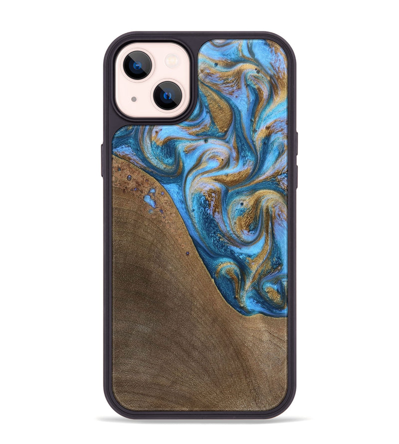 iPhone 14 Plus Wood+Resin Phone Case - Chandler (Teal & Gold, 693516)
