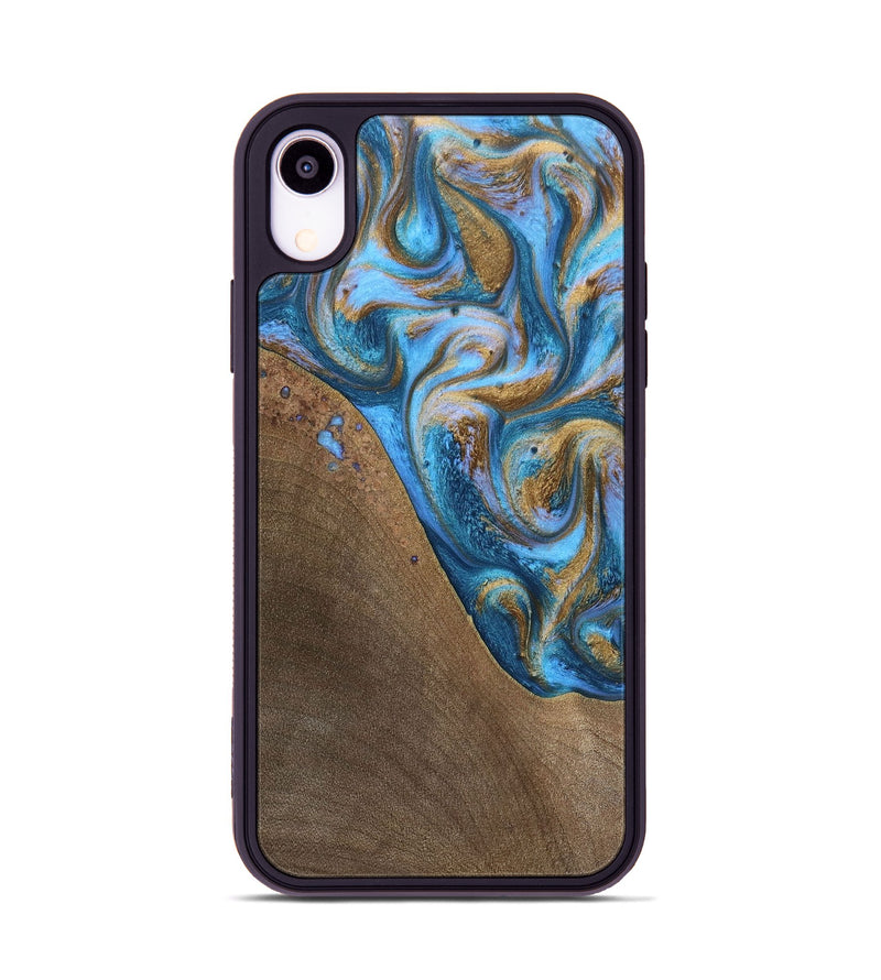 iPhone Xr Wood+Resin Phone Case - Chandler (Teal & Gold, 693516)